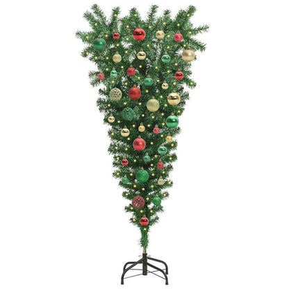 vidaXL Upside-down Artificial Pre-lit Christmas Tree with Ball Set PVC