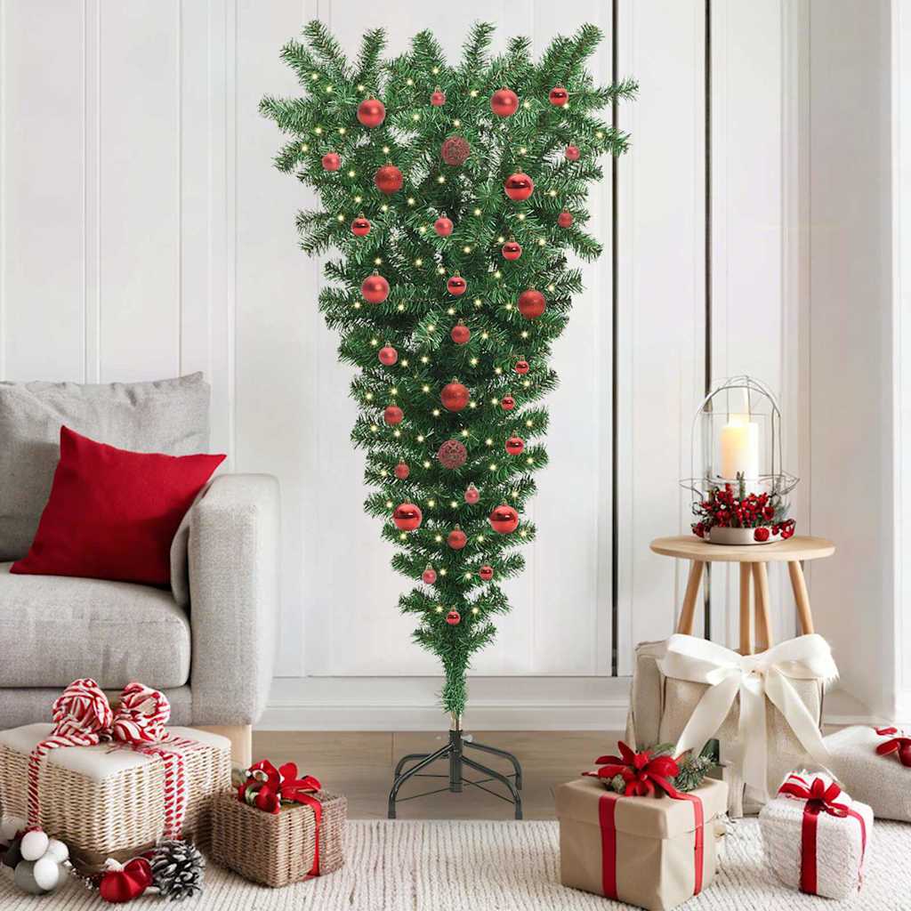vidaXL Upside-down Artificial Pre-lit Christmas Tree with Ball Set PVC