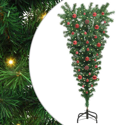 vidaXL Upside-down Artificial Pre-lit Christmas Tree with Ball Set PVC