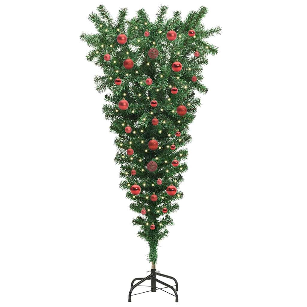 vidaXL Upside-down Artificial Pre-lit Christmas Tree with Ball Set PVC