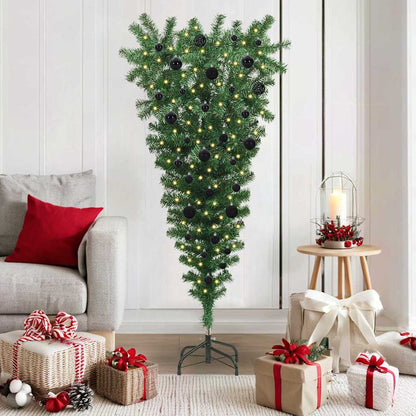 vidaXL Upside-down Artificial Pre-lit Christmas Tree with Ball Set PVC