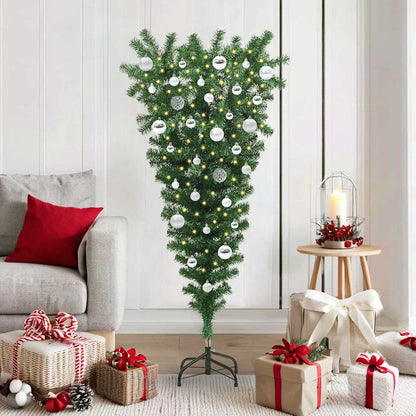vidaXL Upside-down Artificial Pre-lit Christmas Tree with Ball Set PVC