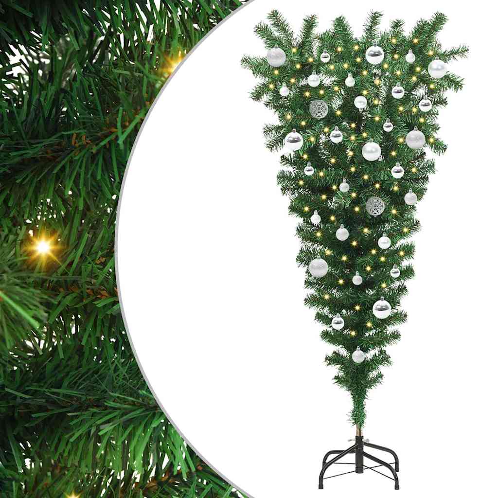vidaXL Upside-down Artificial Pre-lit Christmas Tree with Ball Set PVC