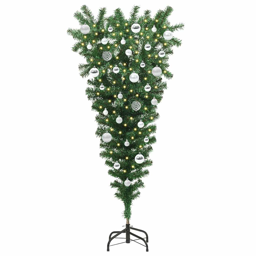 vidaXL Upside-down Artificial Pre-lit Christmas Tree with Ball Set PVC