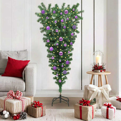 vidaXL Upside-down Artificial Pre-lit Christmas Tree with Ball Set PVC