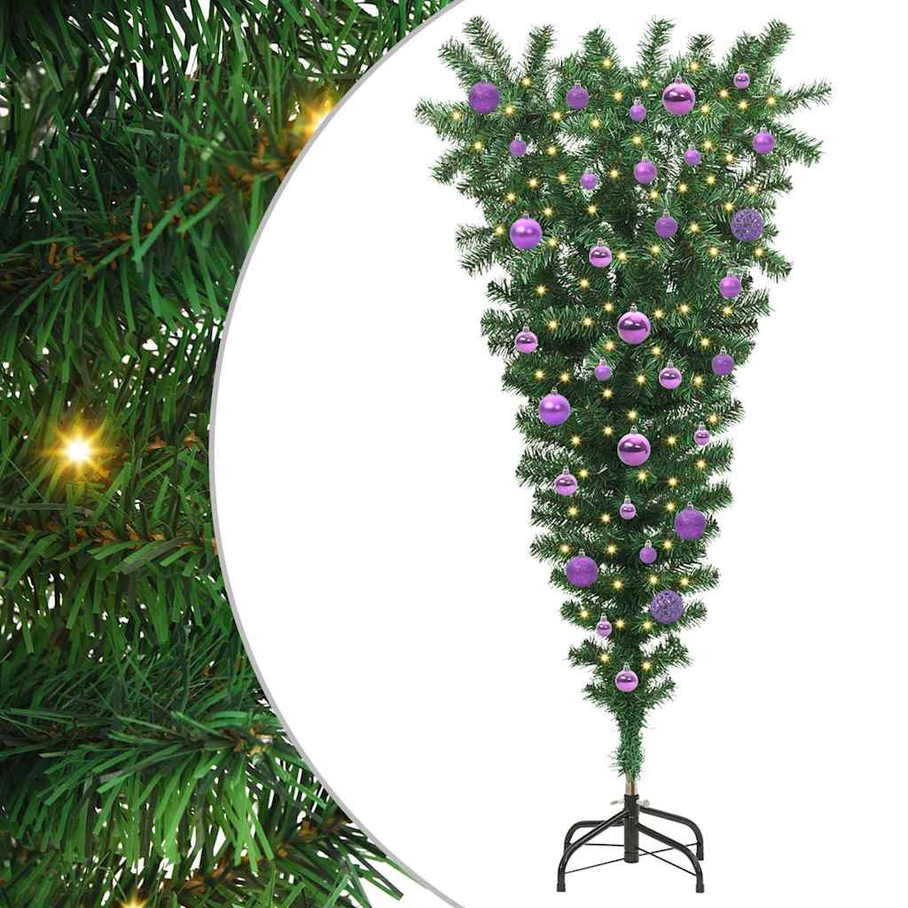 vidaXL Upside-down Artificial Pre-lit Christmas Tree with Ball Set PVC