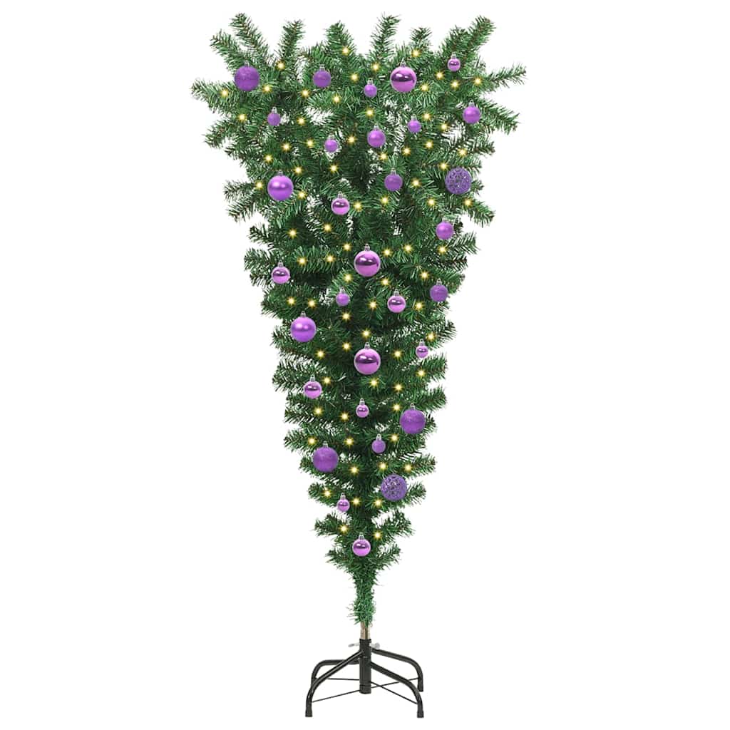 vidaXL Upside-down Artificial Pre-lit Christmas Tree with Ball Set PVC