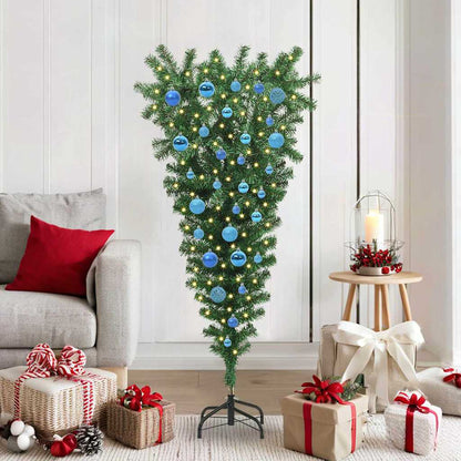 vidaXL Upside-down Artificial Pre-lit Christmas Tree with Ball Set PVC