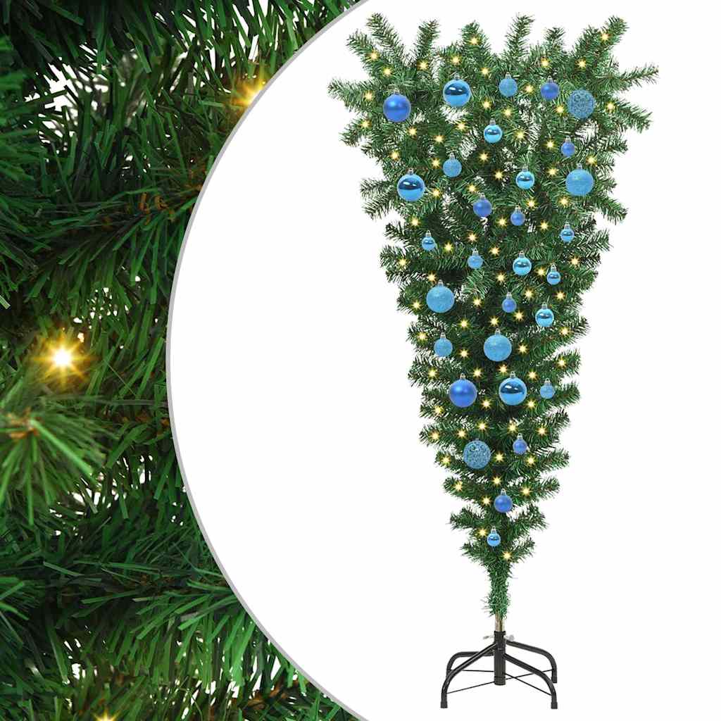 vidaXL Upside-down Artificial Pre-lit Christmas Tree with Ball Set PVC