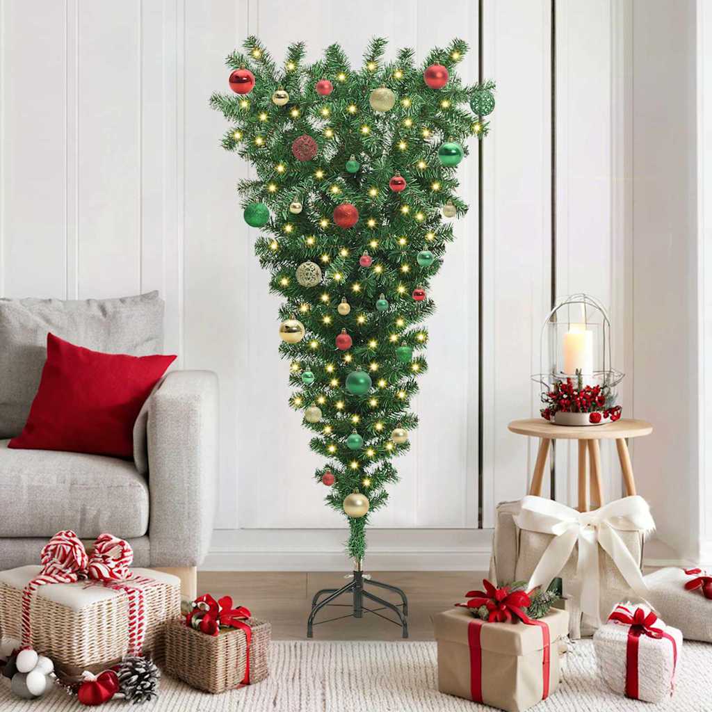vidaXL Upside-down Artificial Pre-lit Christmas Tree with Ball Set PVC