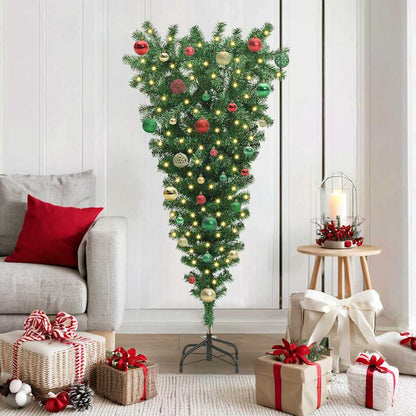 vidaXL Upside-down Artificial Pre-lit Christmas Tree with Ball Set PVC