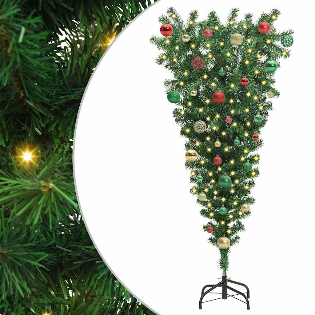 vidaXL Upside-down Artificial Pre-lit Christmas Tree with Ball Set PVC
