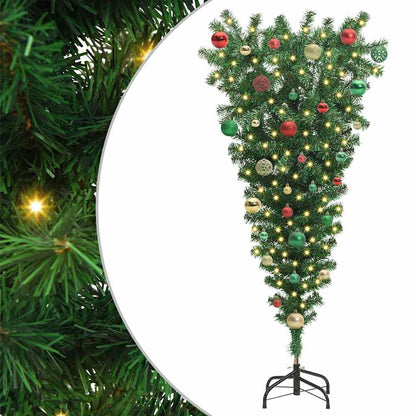 vidaXL Upside-down Artificial Pre-lit Christmas Tree with Ball Set PVC