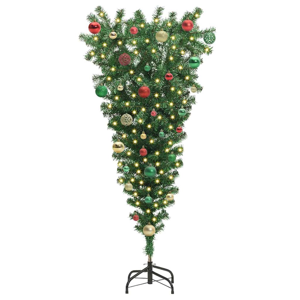 vidaXL Upside-down Artificial Pre-lit Christmas Tree with Ball Set PVC