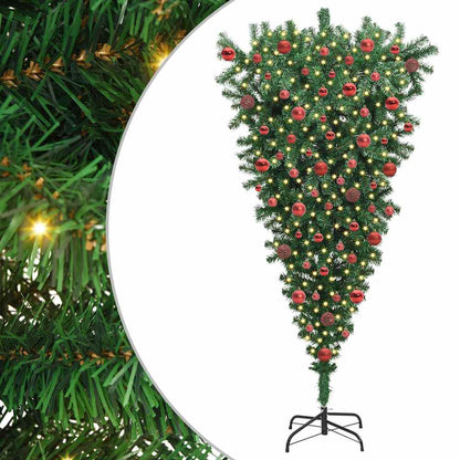 vidaXL Upside-down Artificial Pre-lit Christmas Tree with Ball Set PVC