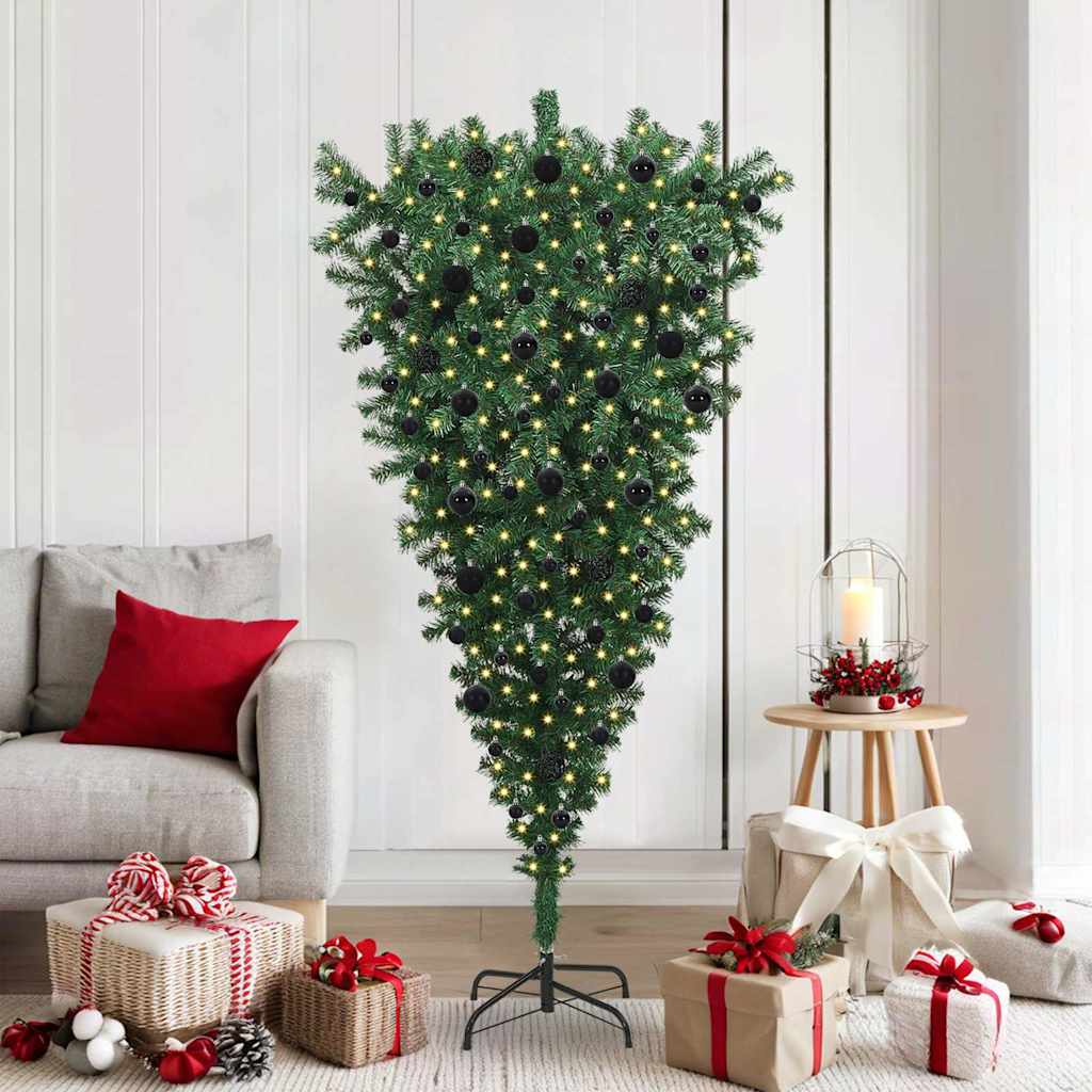 vidaXL Upside-down Artificial Pre-lit Christmas Tree with Ball Set PVC