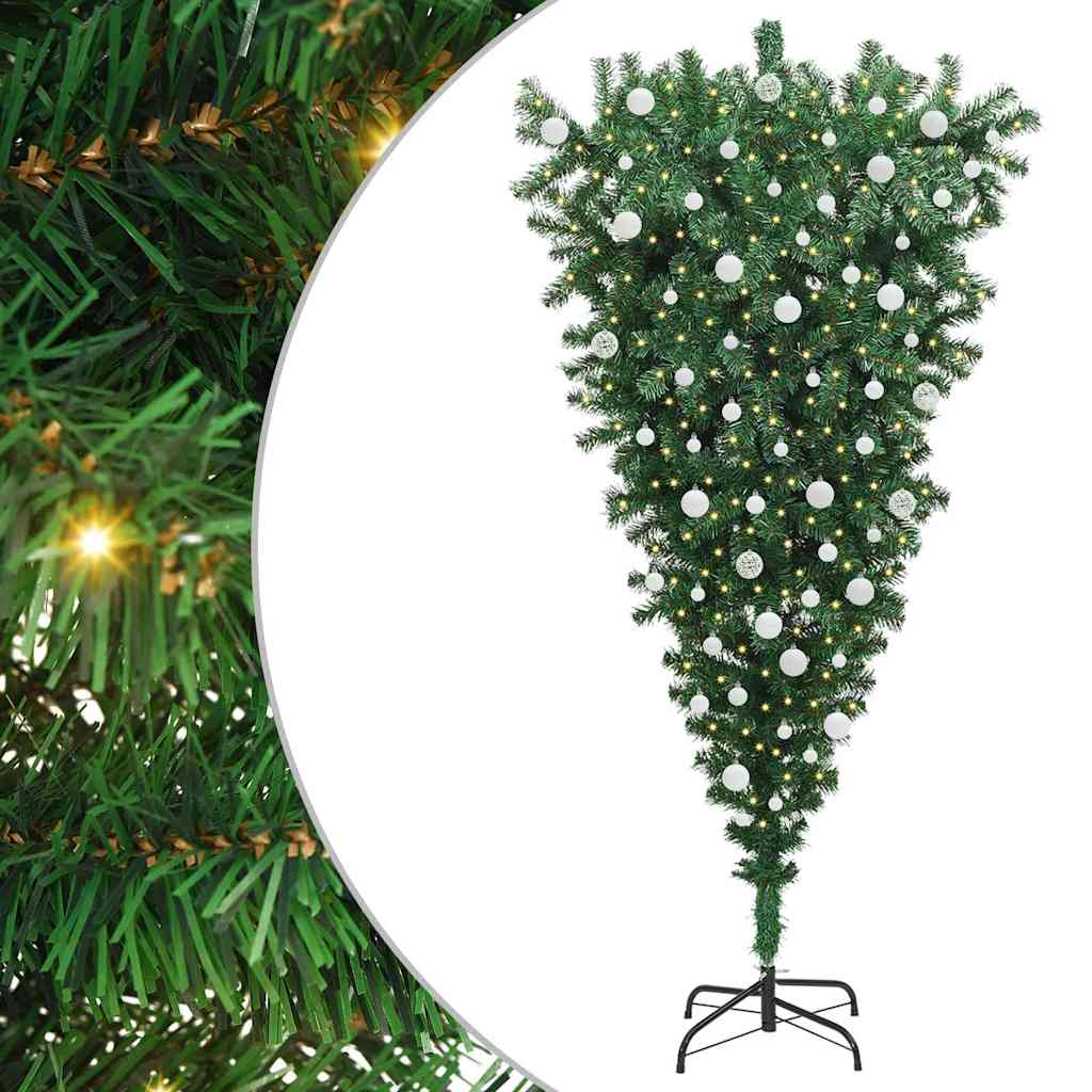 vidaXL Upside-down Artificial Pre-lit Christmas Tree with Ball Set PVC