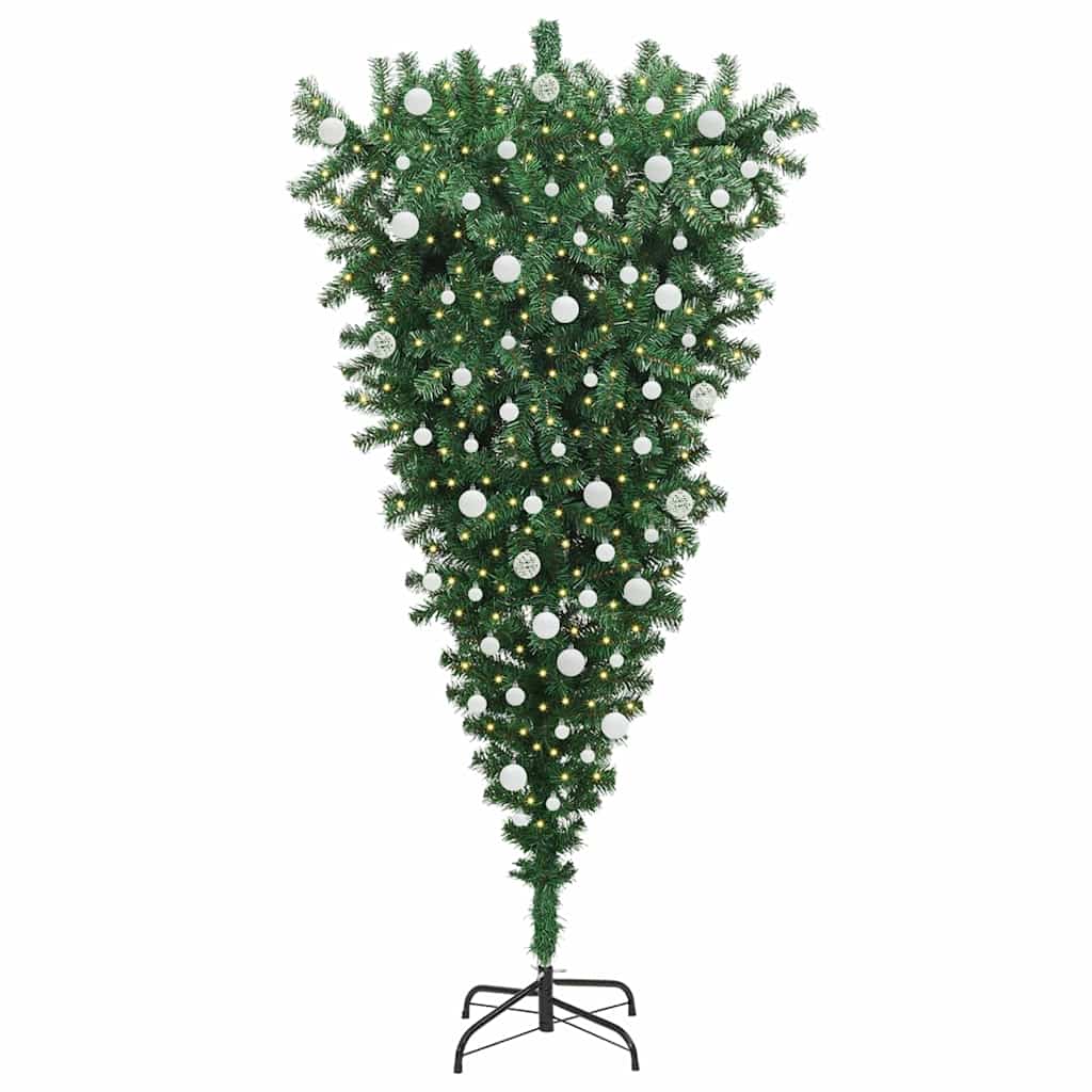 vidaXL Upside-down Artificial Pre-lit Christmas Tree with Ball Set PVC
