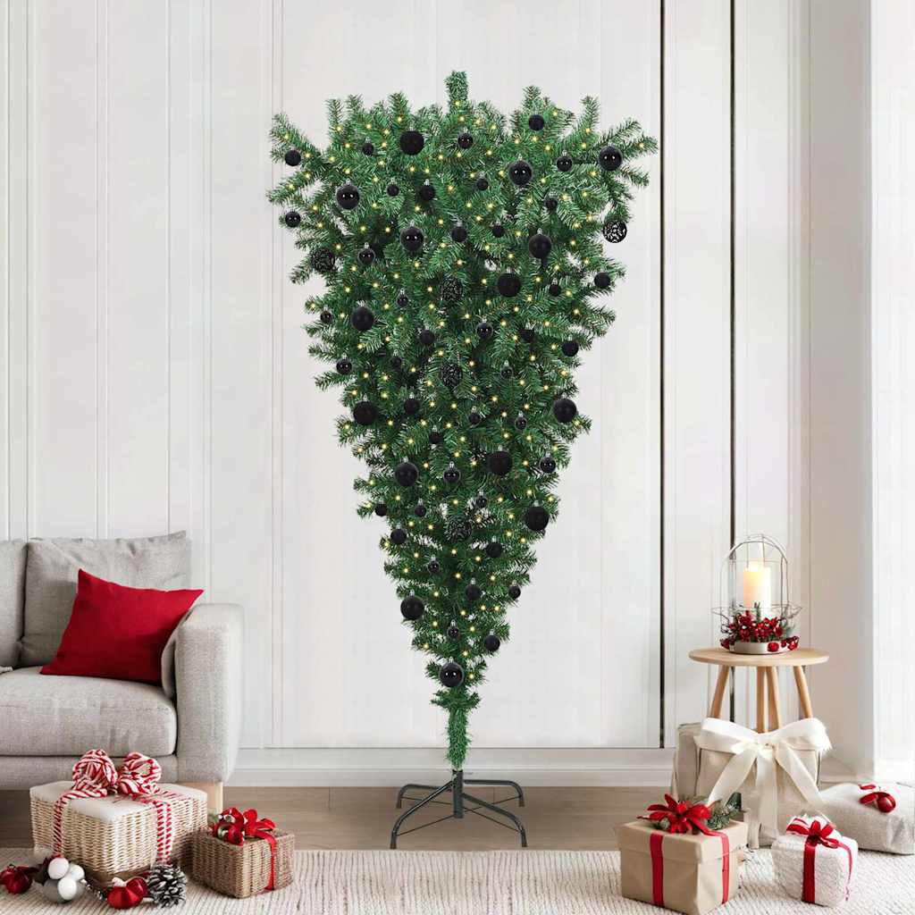 vidaXL Upside-down Artificial Pre-lit Christmas Tree with Ball Set PVC