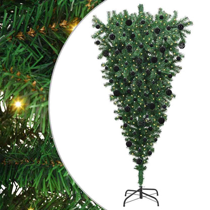 vidaXL Upside-down Artificial Pre-lit Christmas Tree with Ball Set PVC