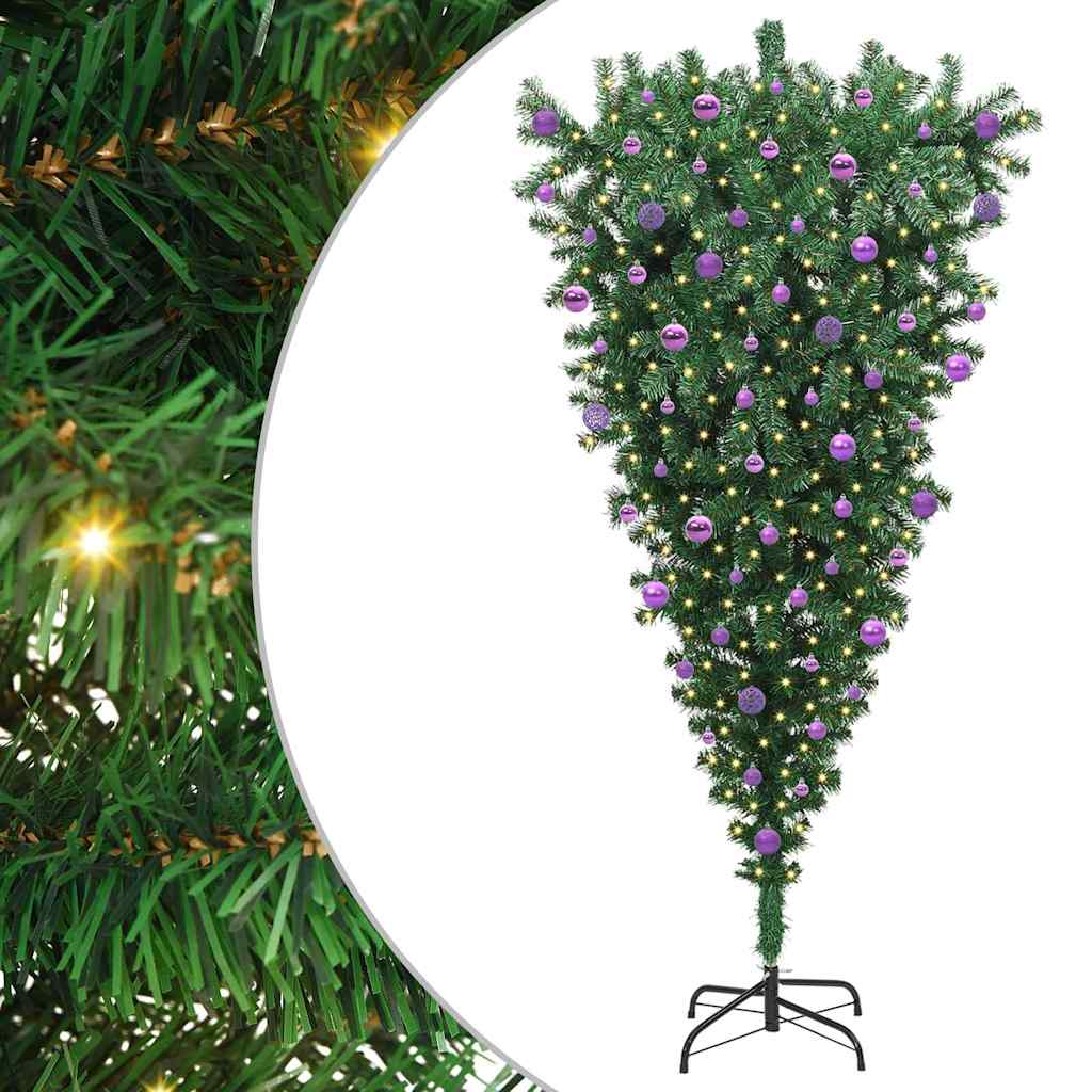 vidaXL Upside-down Artificial Pre-lit Christmas Tree with Ball Set PVC