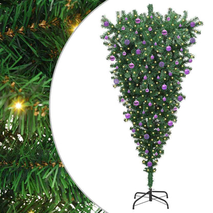 vidaXL Upside-down Artificial Pre-lit Christmas Tree with Ball Set PVC