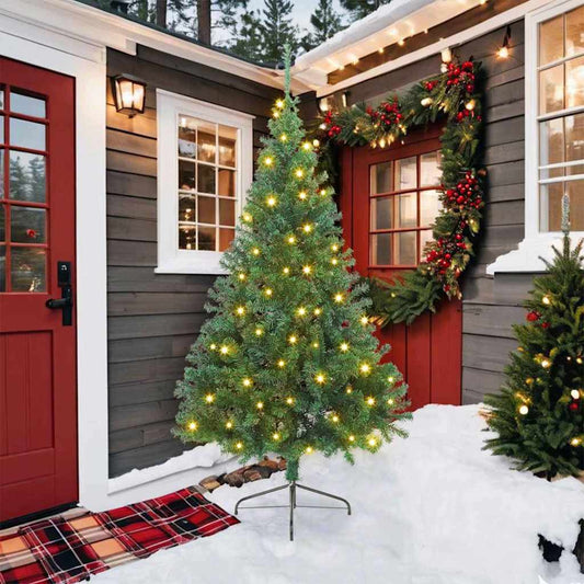 vidaXL Artificial Pre-lit Christmas Tree Green 210 cm PVC