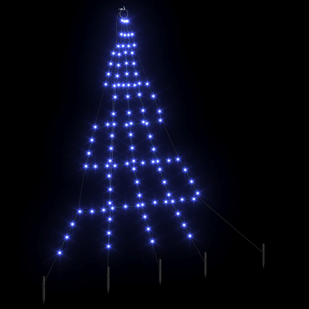 vidaXL LED Christmas Tree with Ground Spikes Blue 182 cm Metal