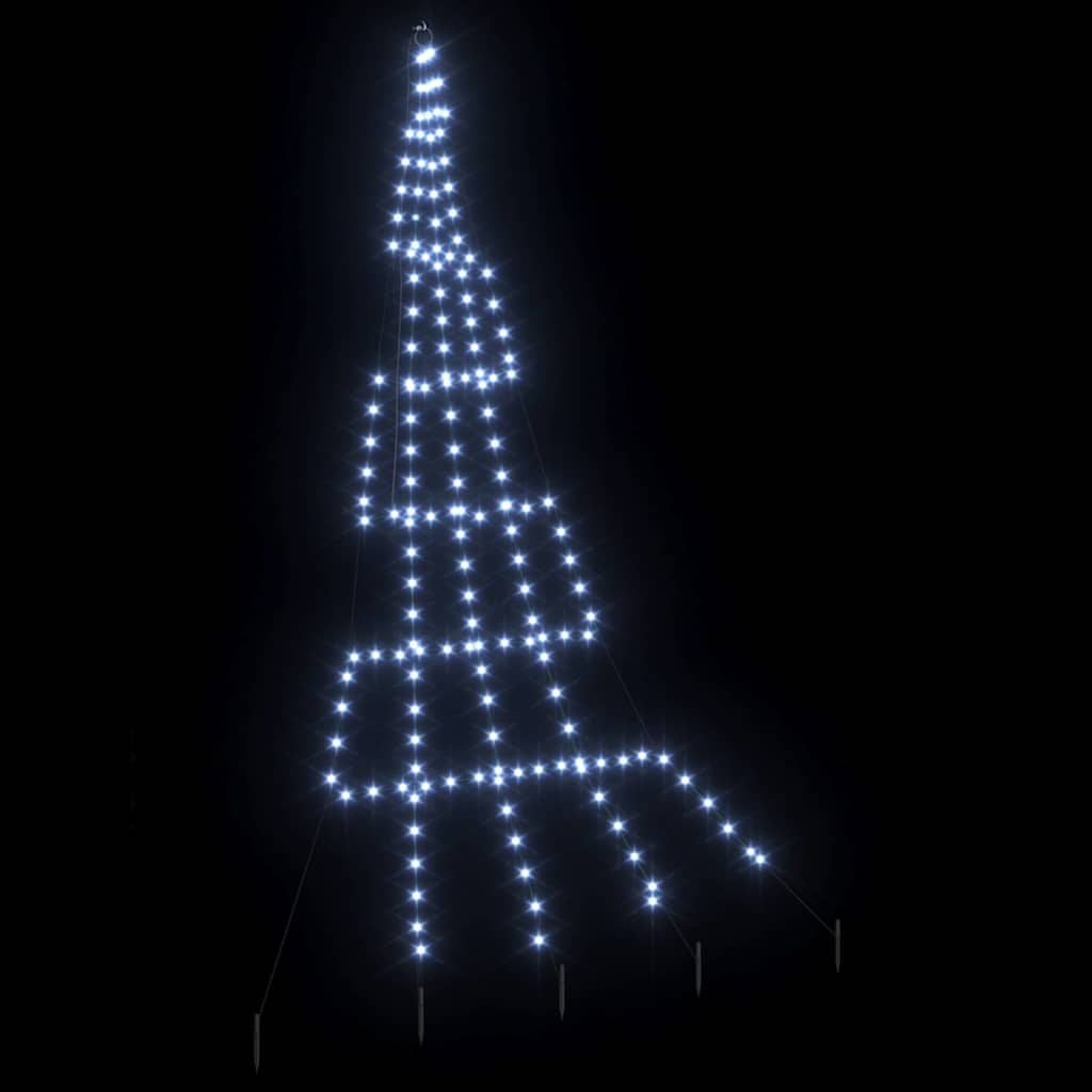 vidaXL LED Christmas Tree with Ground Spikes Cool White 306 cm Metal