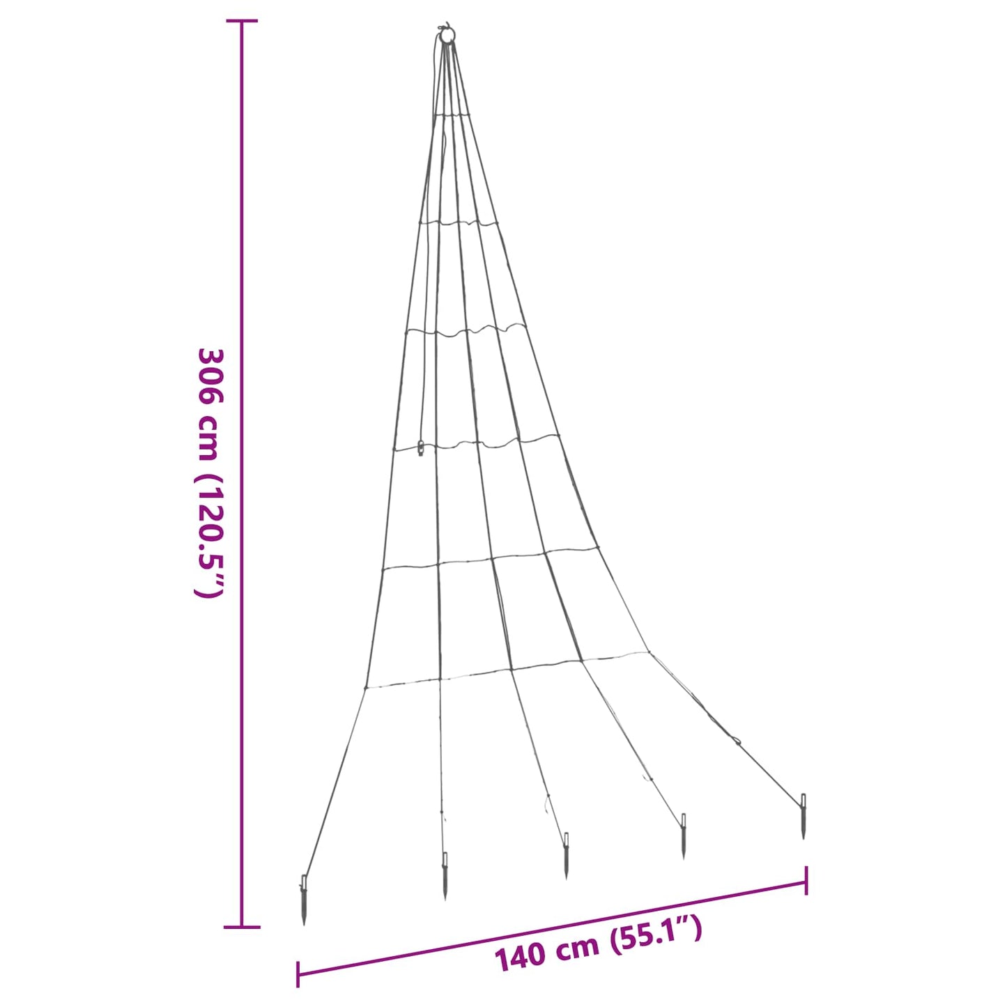 vidaXL LED Christmas Tree with Ground Spikes Cool White 306 cm Metal