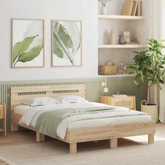 vidaXL Bed Frame with Headboard Sonoma 137 x 190 cm Engineered Wood