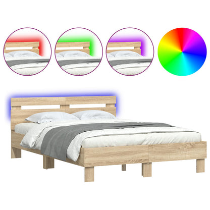 vidaXL Bed Frame with LED Sonoma 137 x 190 cm Engineered Wood