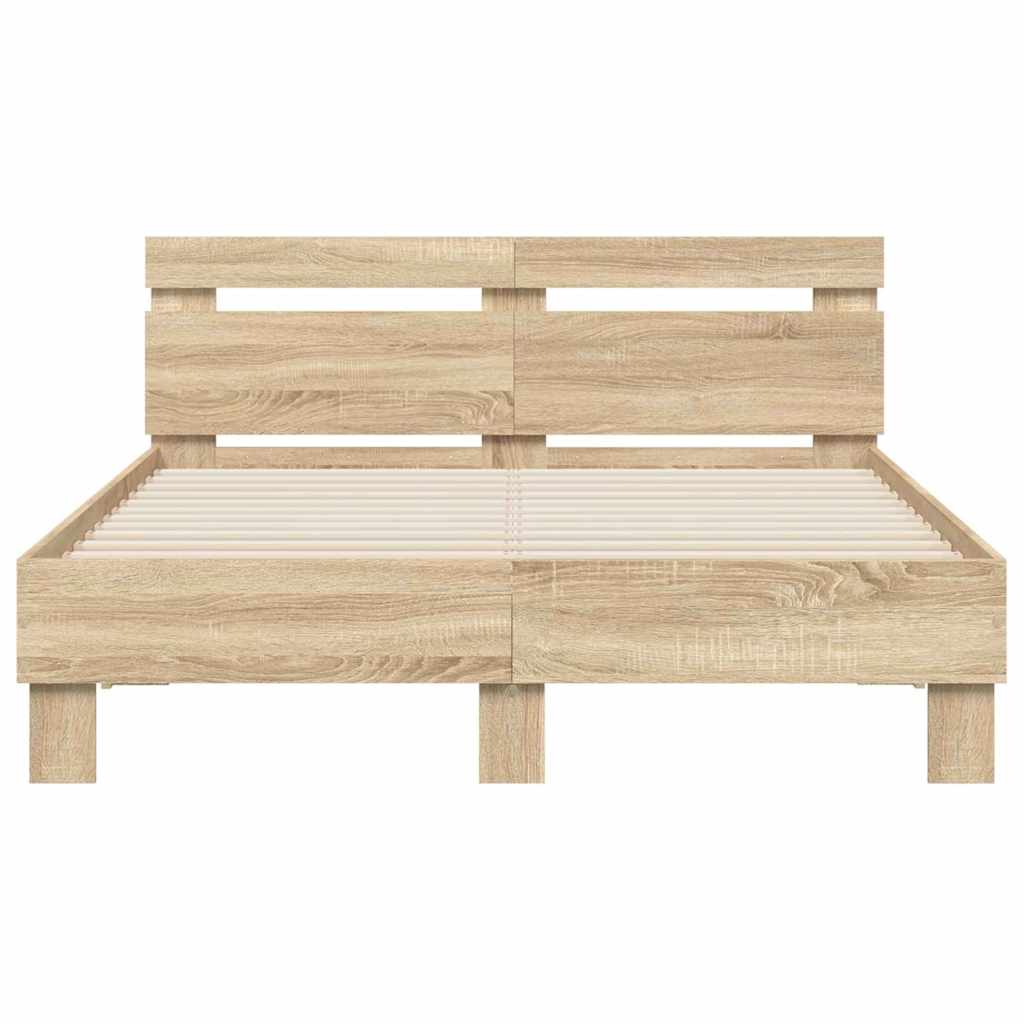 vidaXL Bed Frame with LED Sonoma 137 x 190 cm Engineered Wood