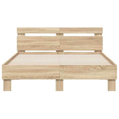 vidaXL Bed Frame with LED Sonoma 137 x 190 cm Engineered Wood