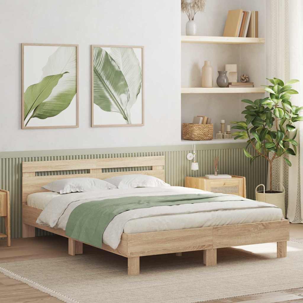 vidaXL Bed Frame with LED Sonoma 152 x 203 cm Engineered Wood