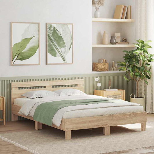 vidaXL Bed Frame with LED Sonoma 152 x 203 cm Engineered Wood