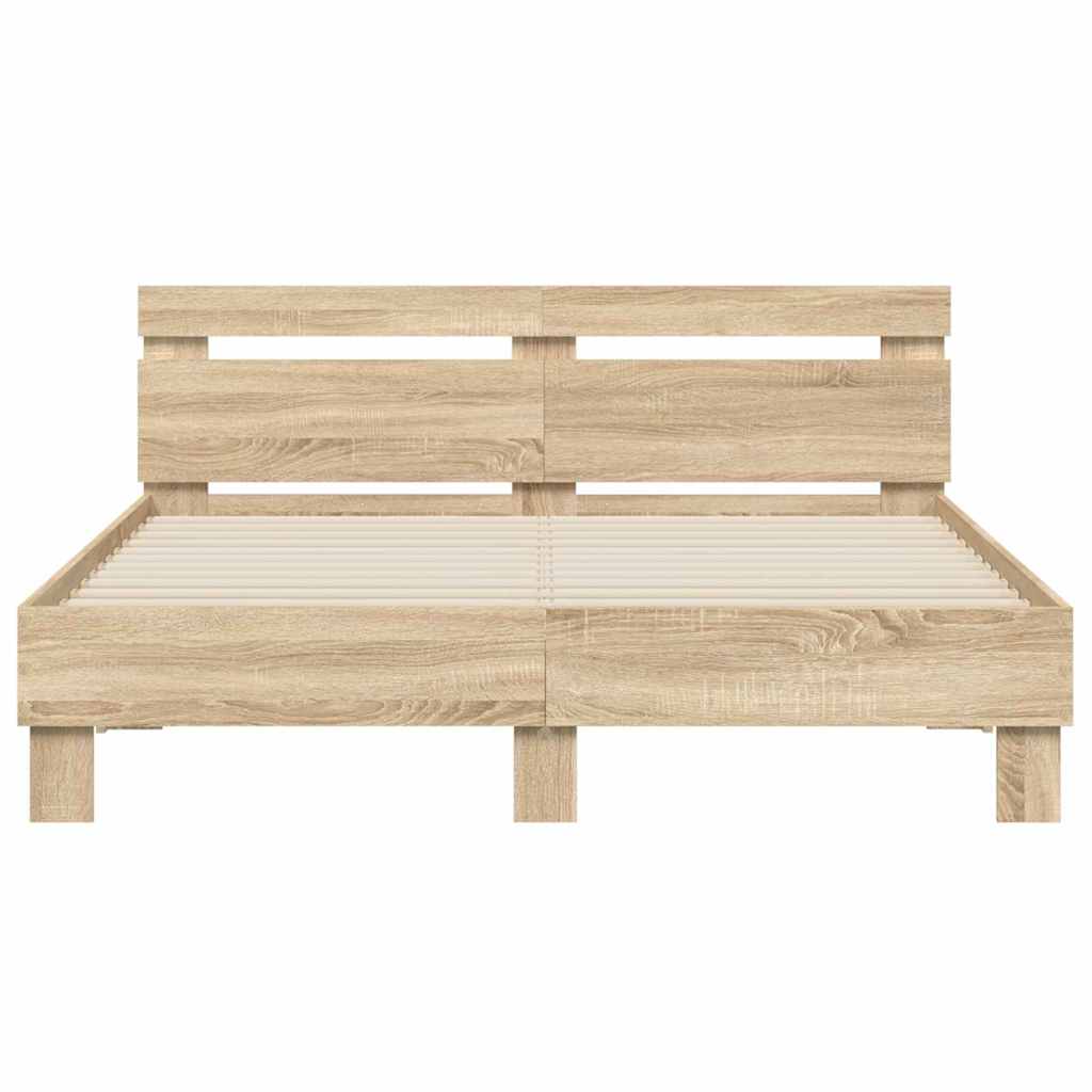 vidaXL Bed Frame with LED Sonoma 152 x 203 cm Engineered Wood