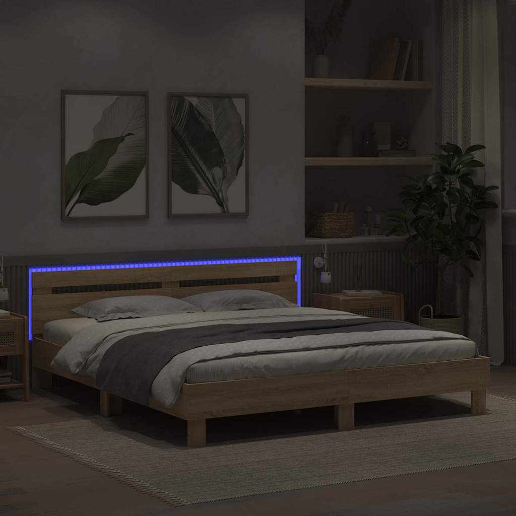 vidaXL Bed Frame with LED Sonoma 193 x 203 cm Engineered Wood