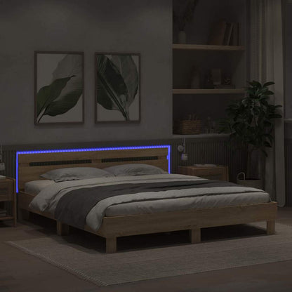 vidaXL Bed Frame with LED Sonoma 193 x 203 cm Engineered Wood