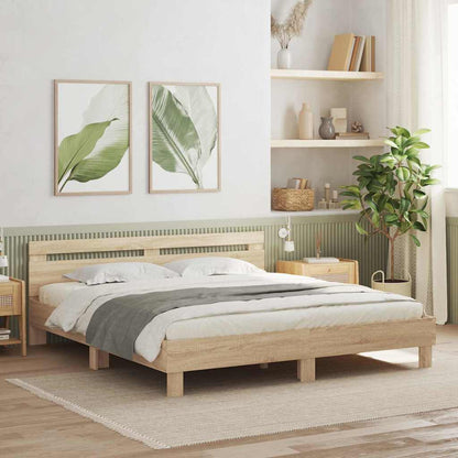 vidaXL Bed Frame with LED Sonoma 193 x 203 cm Engineered Wood