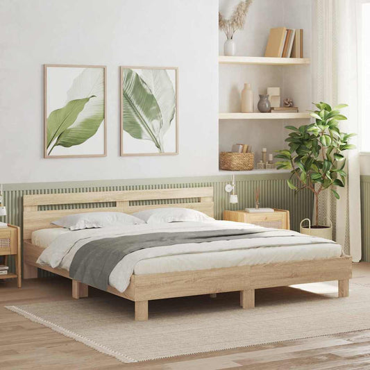 vidaXL Bed Frame with Headboard Sonoma 193 x 203 cm Engineered Wood
