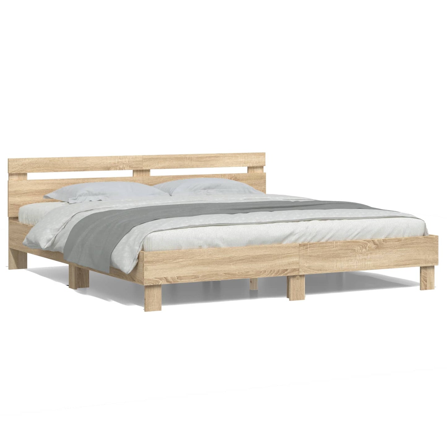 vidaXL Bed Frame with LED Sonoma 193 x 203 cm Engineered Wood