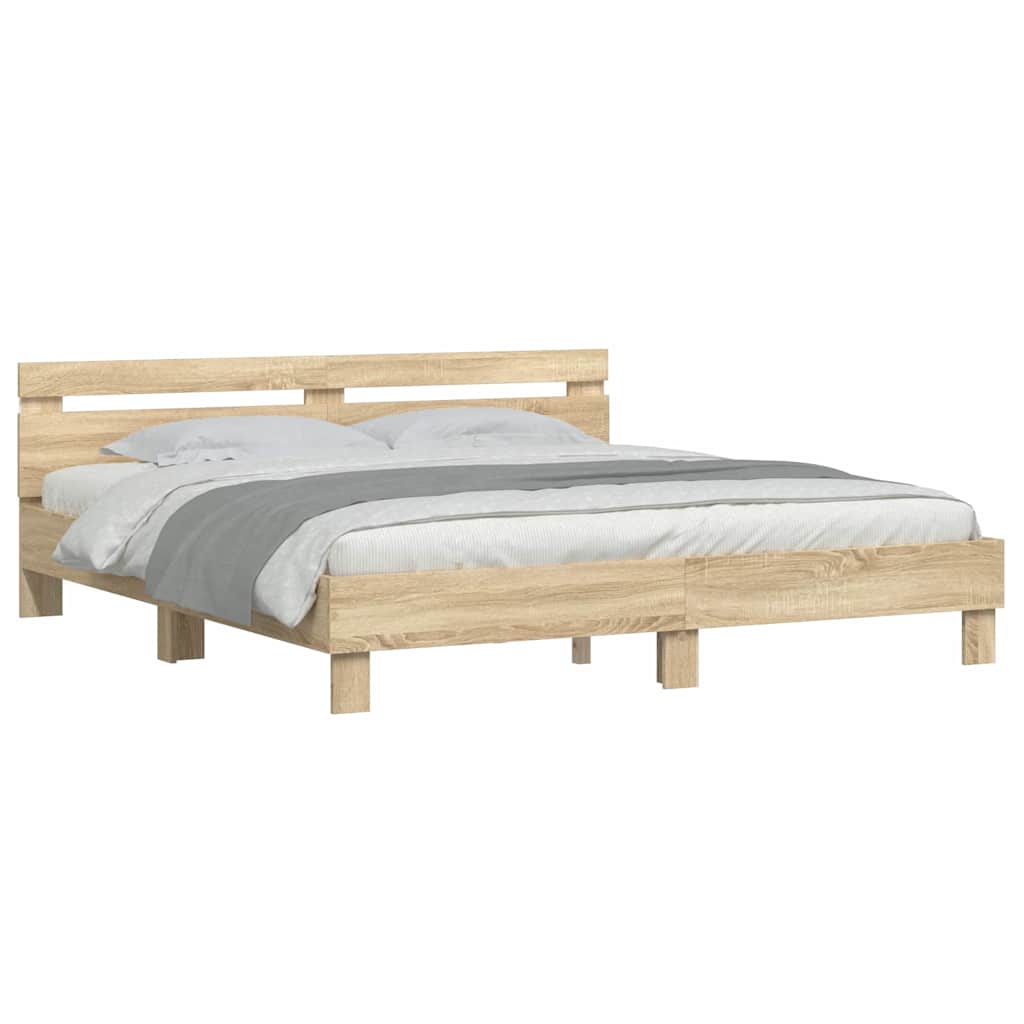 vidaXL Bed Frame with LED Sonoma 193 x 203 cm Engineered Wood