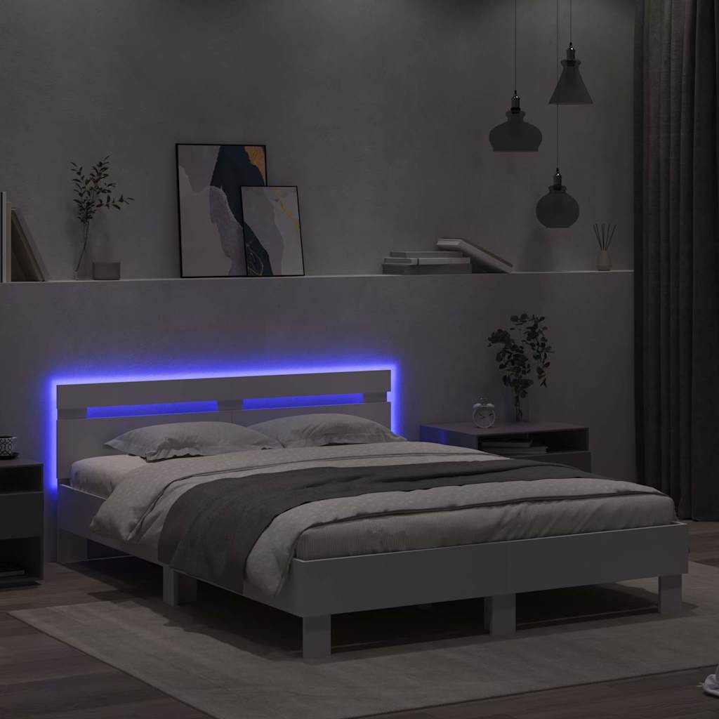 vidaXL Bed Frame with Headboard White 152 x 203 cm Engineered Wood
