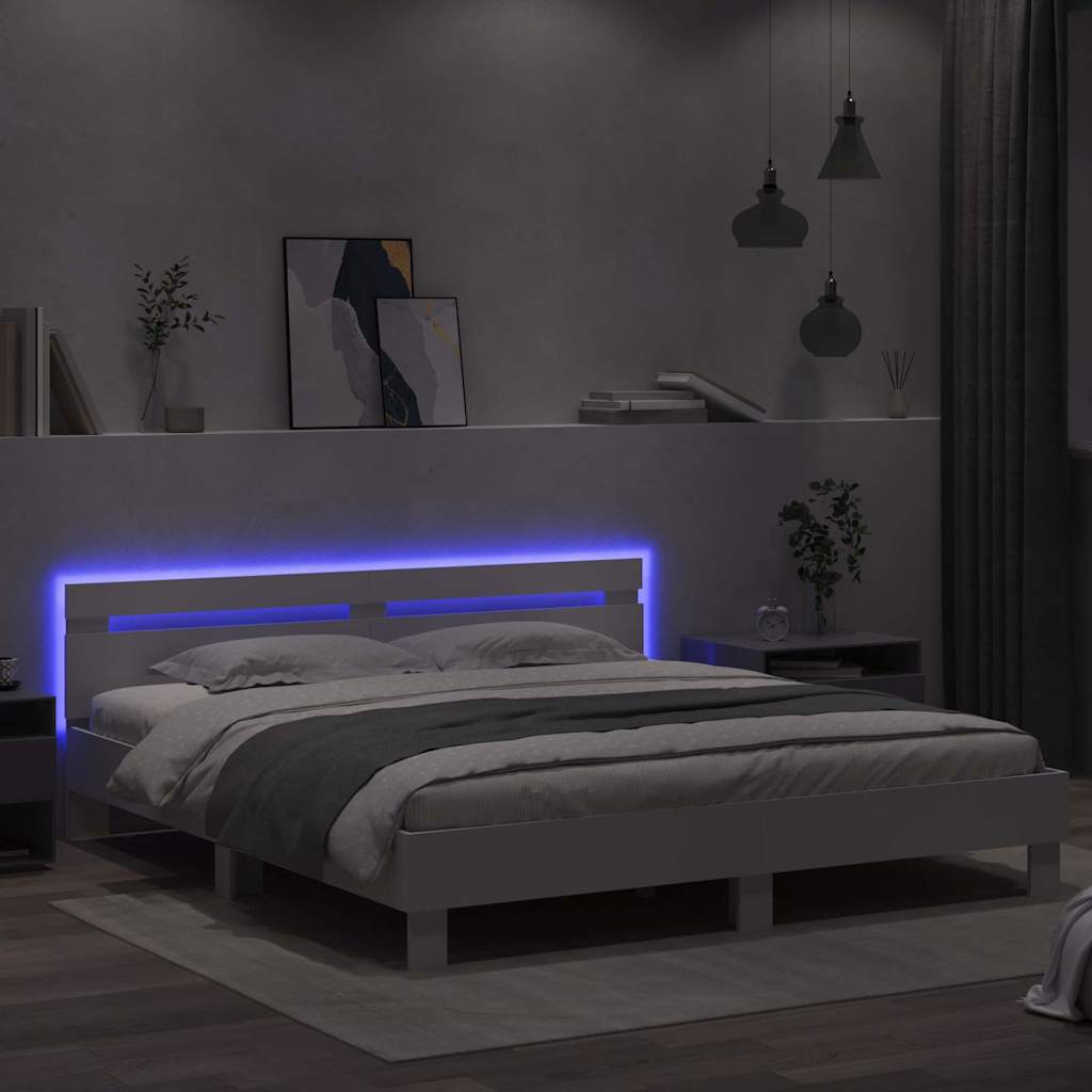 vidaXL Bed Frame with LED White 193 x 203 cm Engineered Wood