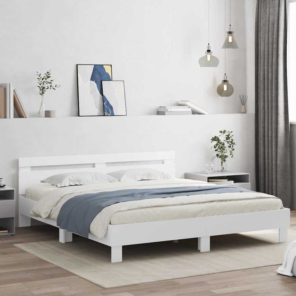 vidaXL Bed Frame with LED White 193 x 203 cm Engineered Wood