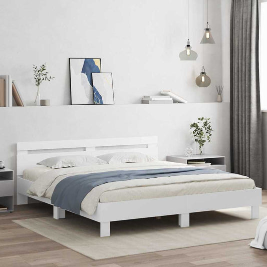 vidaXL Bed Frame with LED White 193 x 203 cm Engineered Wood