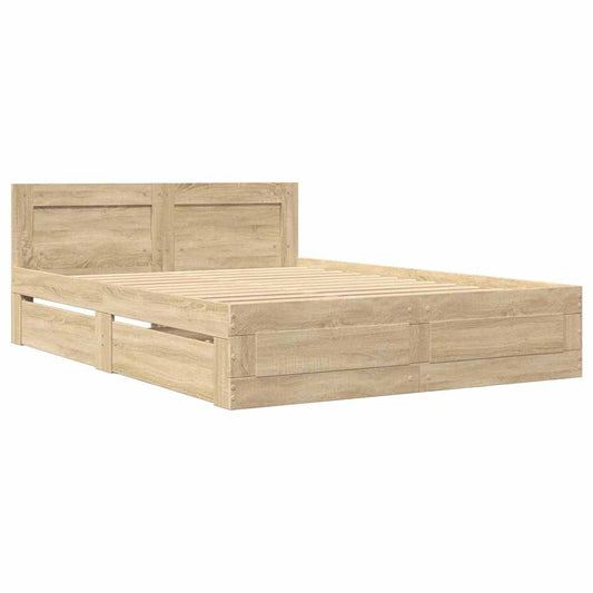 vidaXL Bed Frame with Drawer Sonoma 137 x 188 cm Engineered Wood