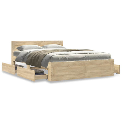 vidaXL Bed Frame with Drawer Sonoma 137 x 188 cm Engineered Wood