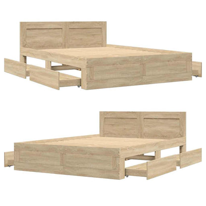 vidaXL Bed Frame with Drawer Sonoma 137 x 188 cm Engineered Wood